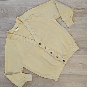 TNA Butter Yellow Chunky Knit Deep V-Neck Cardigan Sweater, Size 1